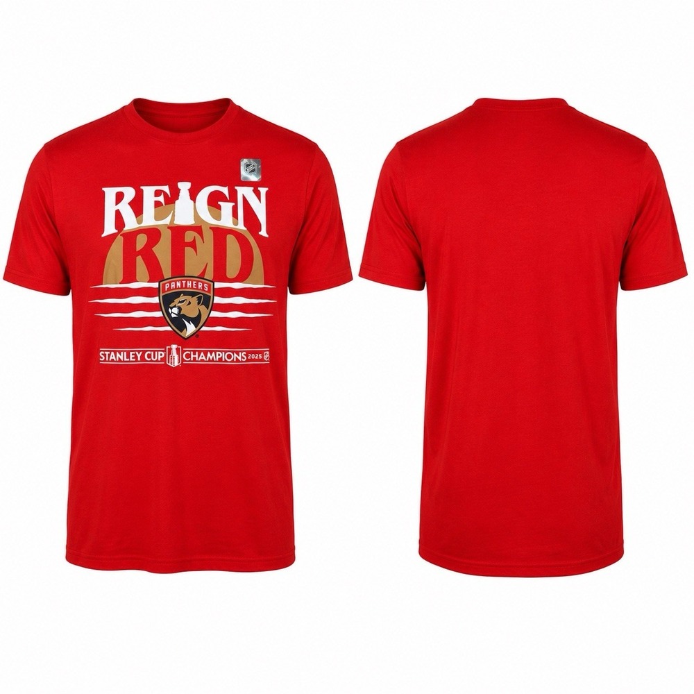 NEW Florida Panthers 2025 Stanley Cup Champions Reign Red T-Shirt Men’s S